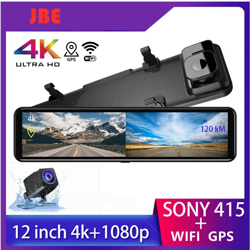 12 дюймов Видеорегистраторы для автомобилей 4K 3840*2160P Dash Cam WI FI GPS Sony IMX415 зеркало
