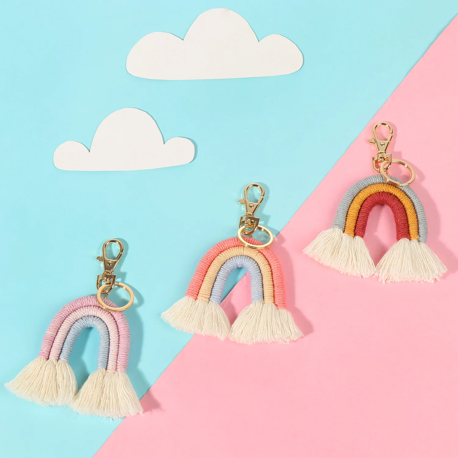 

1PC/3PCS Bag Hanger Rainbow Keychain Keyring Tassel Bohemian Car Keyring Holder Rainbow Keychain