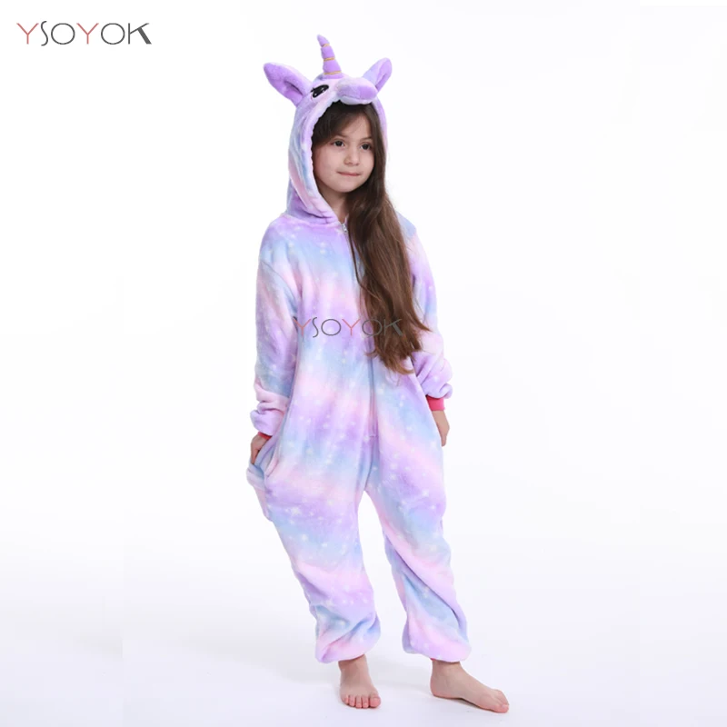 Purple star unicorn Пижамы кигуруми со звездами и единорогом; детские пижамы с животными для мальчиков и девочек; детские пижамы; комбинезоны; зимняя одежда для сна; комбинезон - Цвет: Purple star unicorn
