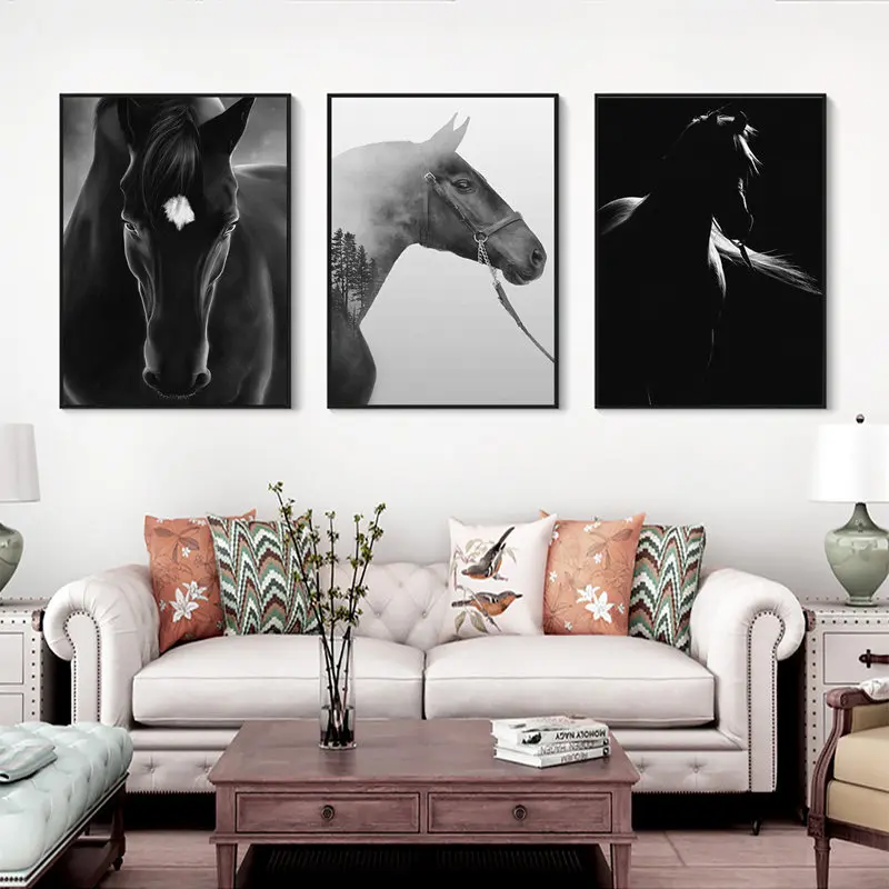 

Hansome Animal Horses Canvas Painting Wall Art Nordic Posters and Prints Wall Pictures for Living Room Decoration Frameless