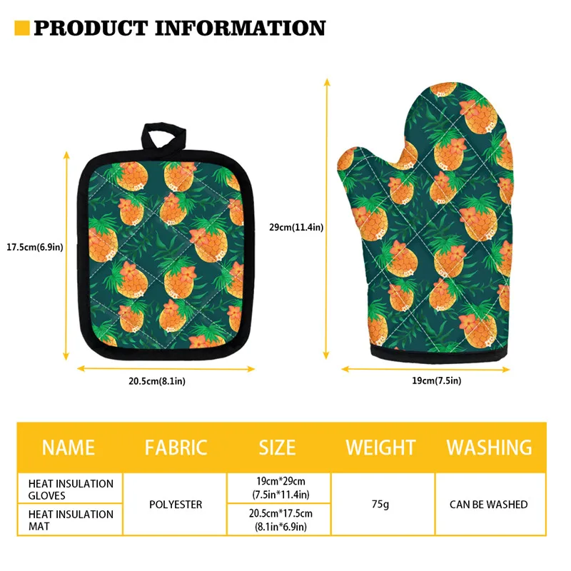 Non-slip Cooking Gloves Lovely Love Design Polyester Heat Resistant BBQ Mittens and Mat 2pcs Potholder Mitts Kitchen Accessory | Дом и сад