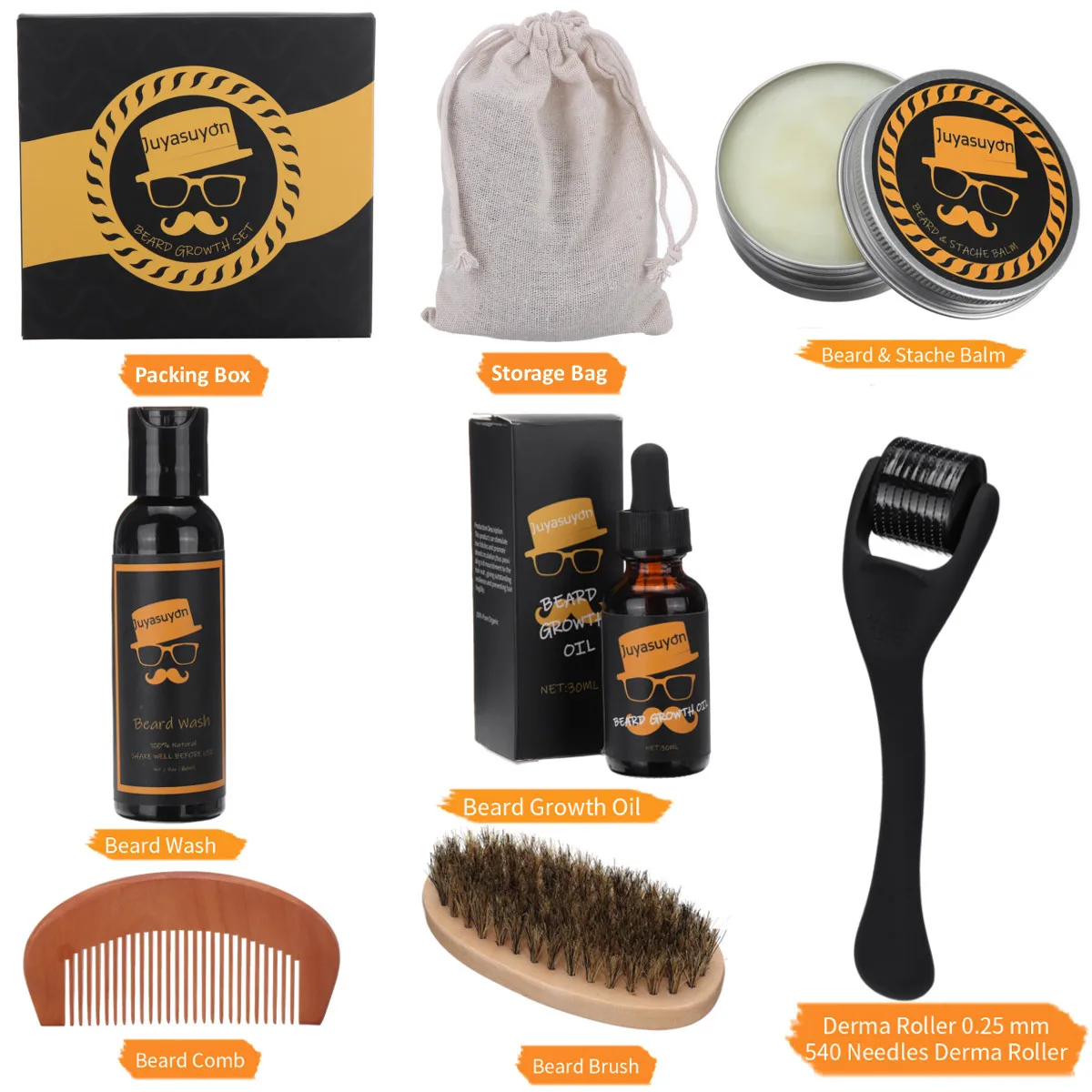 

7 Pcs/set Men Beard Growth Kit Hair Growth Enhancer Thicker Oil Nourishing Leave-in Conditioner Beard Grow Set with Comb