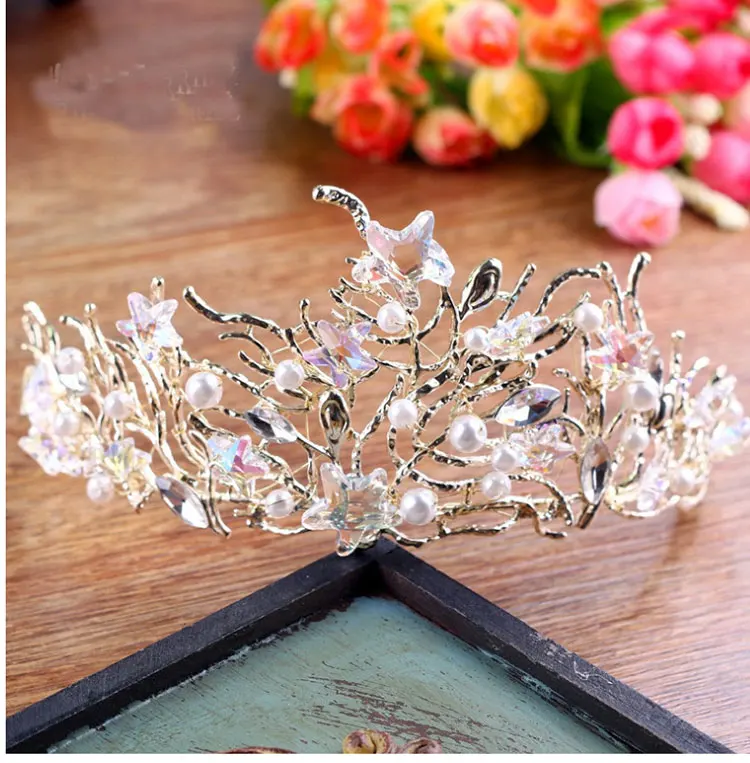 Розовый цветок Свадебные короны Ретро барокко свадебные аксессуары для волос