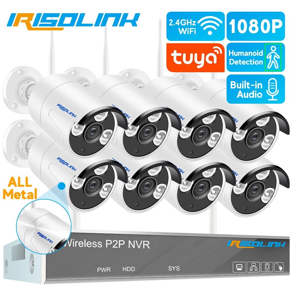 Irisolink 8CH Tuya Камера Беспроводной Системы 2MP NVR Wi Fi IR CUT открытый AI IP CCTV безопасности