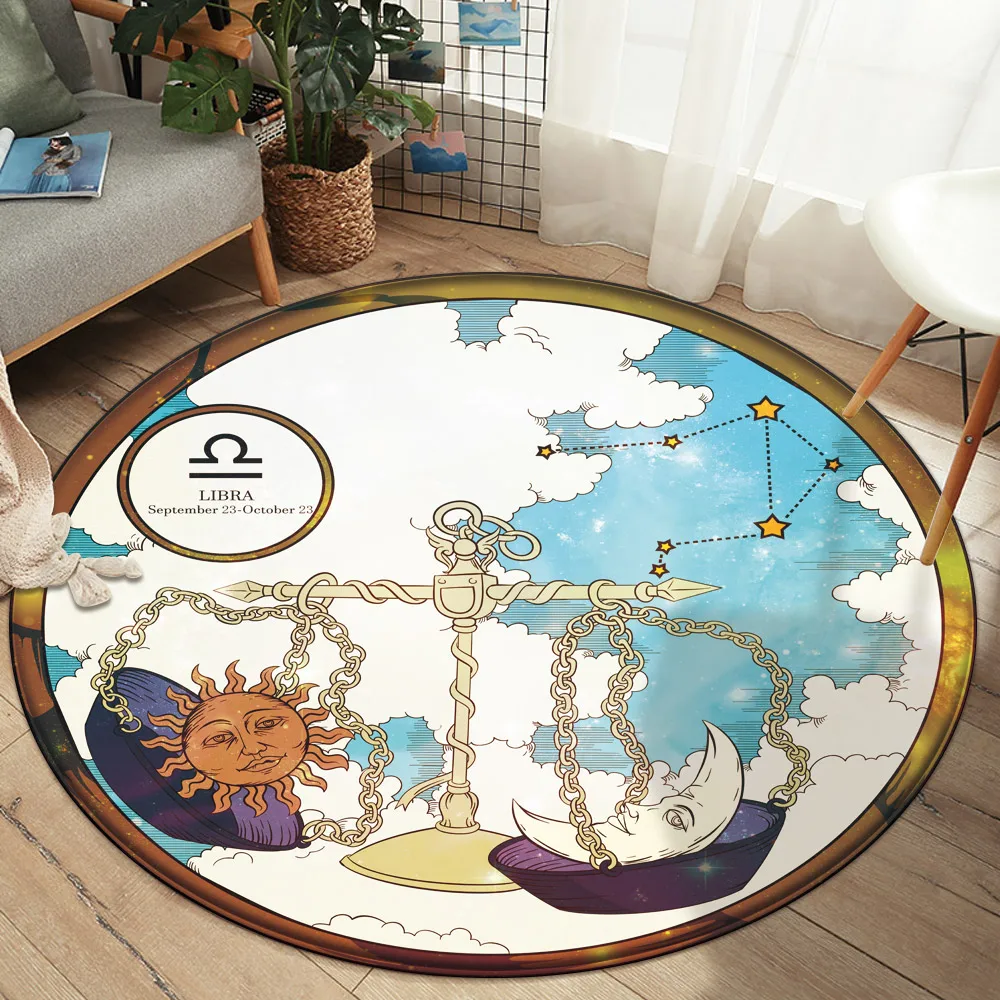 

Home Bedroom Living Room Decoration Rug 12 Constellation Libra Round Floor Mat Flannel Anti-slip Carpet Durable Carpet Floor Mat