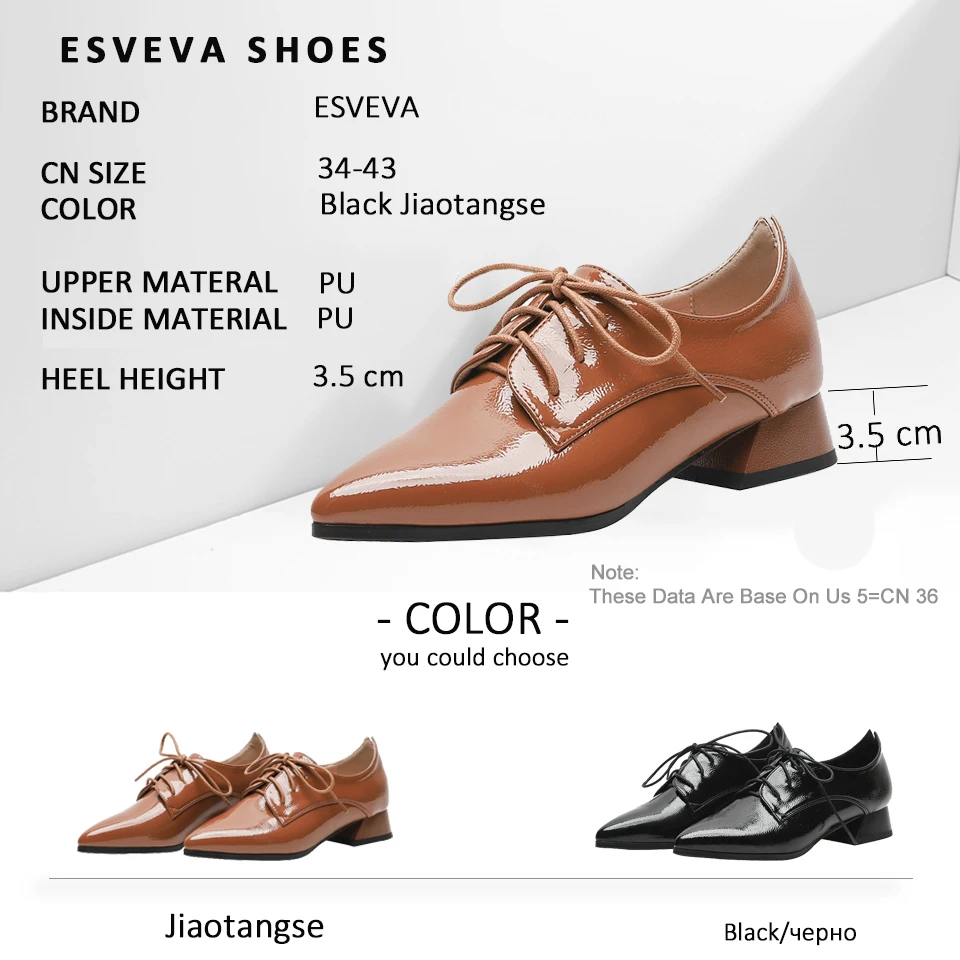 

ESVEVA 2019 Women Pumps Lace Up Med Heels Shoes Elegant Sandals Sewing Square Heel Pointed Toe Rivets Pumps Women Size 34-43