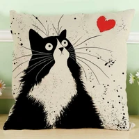 cute cartoon black white cat beard throw pillowcase cotton linen sofa waist sofa cushion cover home decorative pillow covers