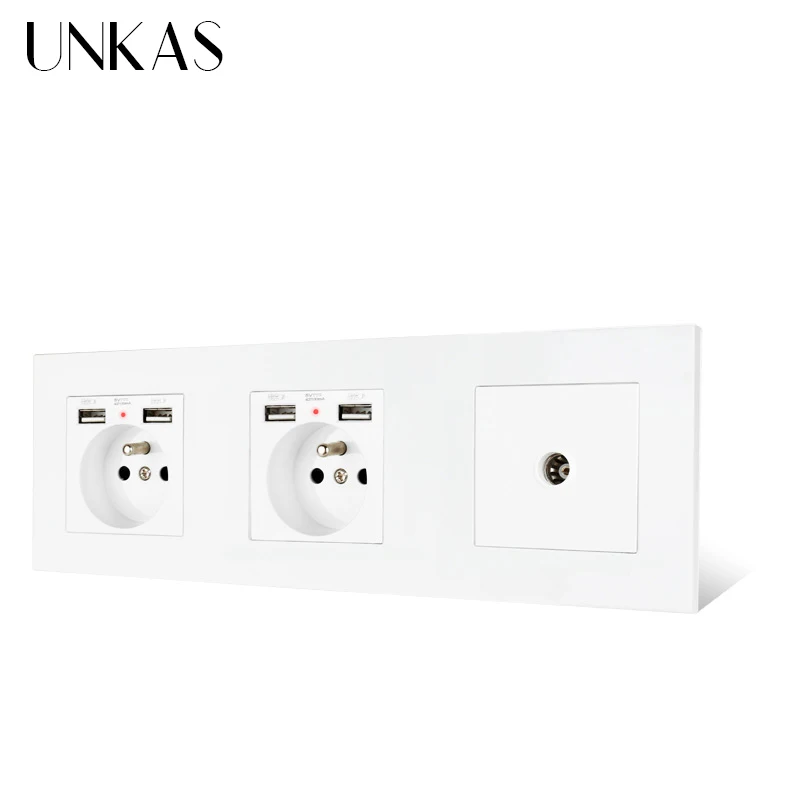 Пластиковая панель UNKAS двойная французская стандартная розетка с 4 USB портами для