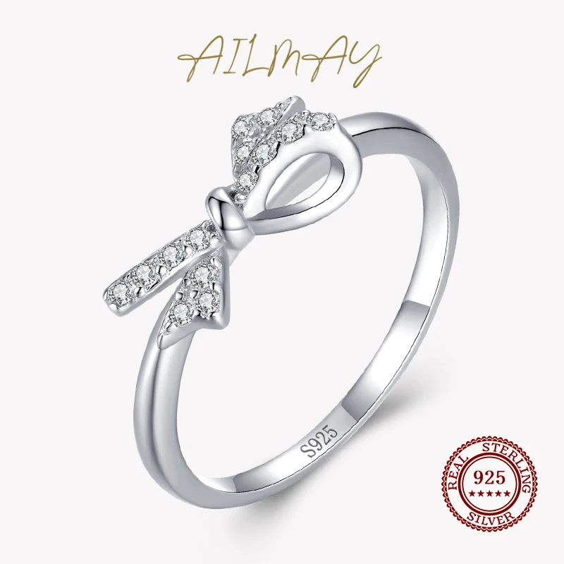 

Ailmay Valentine Gift 925 Sterling Silver CZ Fine Rings Korean Style For Women Romantic Wedding Jewelry
