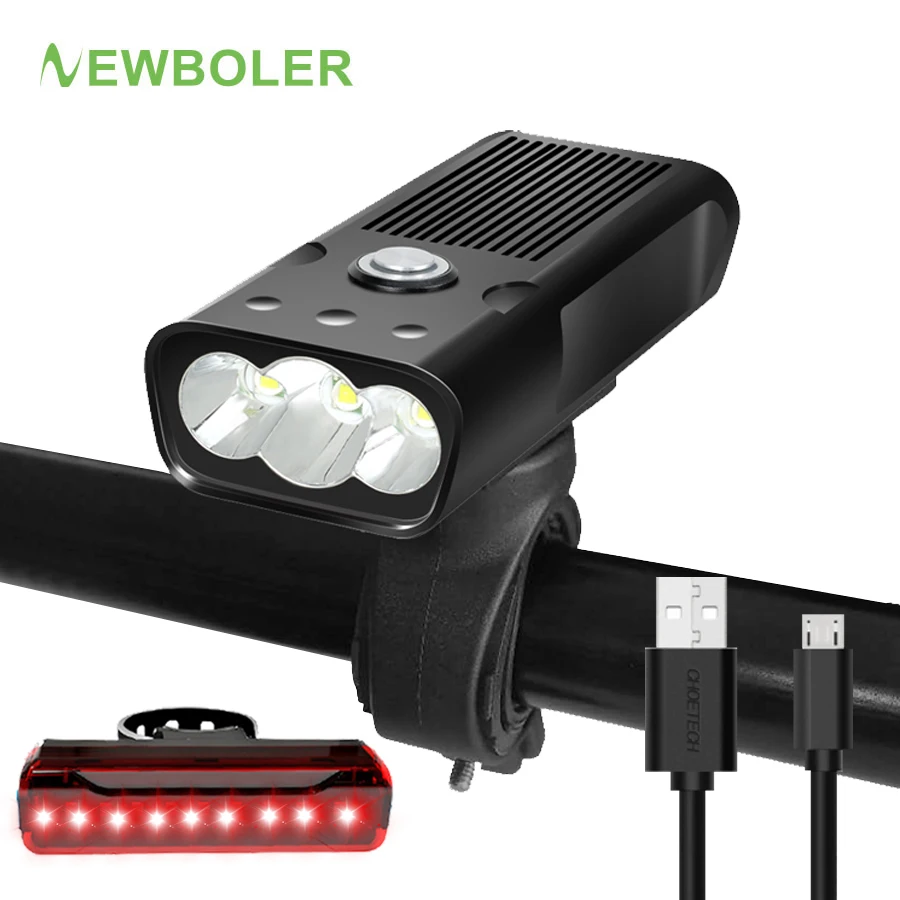 NEWBOLER 5200 мАч флэш-светильник для велосипеда USB зарядка Комплект Задний фонарь MTB велосипед светодиодный светильник L2/T6 головной светильник велосипедные аксессуары для фонарей
