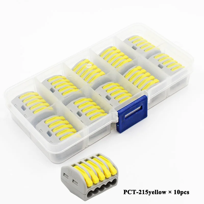 PCT-215YL 10pcs box Провод СОЕДИНИТЕЛЬ НАБОР коробка Универсальный компактный клеммный блок освещение провода разъем для 3 комнаты Гибридный быстрый разъем - Цвет: PCT-215YL 10pcs box