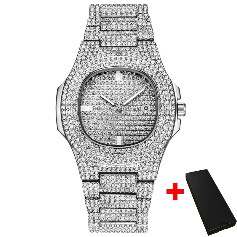 men silver and box Модные квадратные мужские часы, деловые водонепроницаемые кварцевые наручные часы из нержавеющей стали для женщин и мужчин, мужские часы erkek kol saati - Цвет: men silver and box