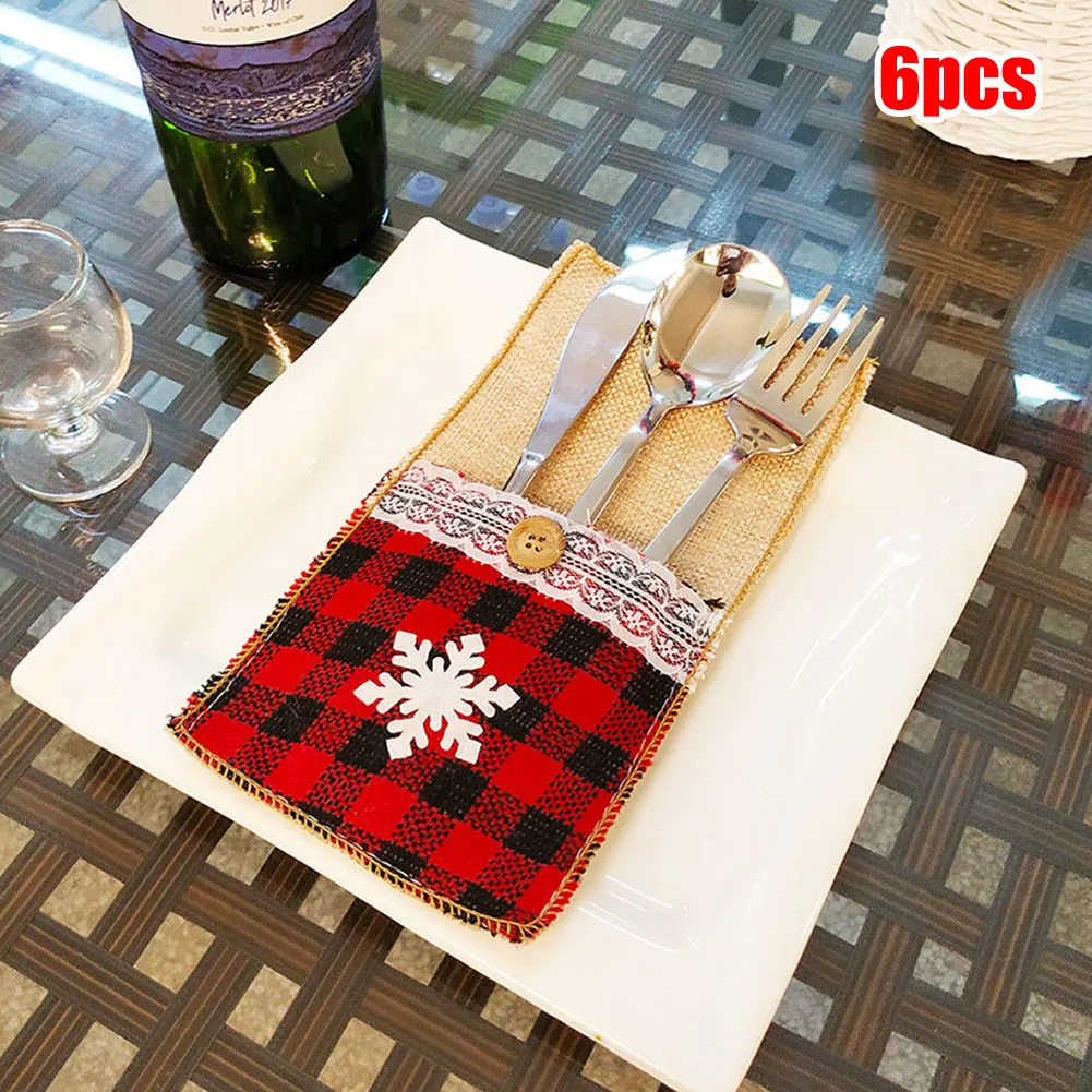 

6PCS Christmas Tableware Cutlery Holders Pockets Tableware Bag Xmas Dinner Decor For 2022 New Year Xmas Tableware Supplies Decor