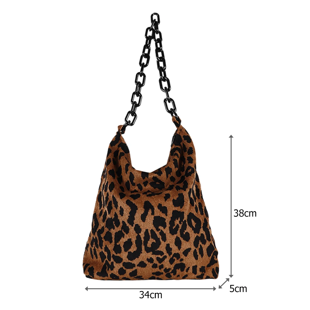 

2021 New Fashion Corduroy Shoulder Bags Retro Leopard Pattern Handbag Thick Chain Hand Bags And Purses Female Soft Crossbody