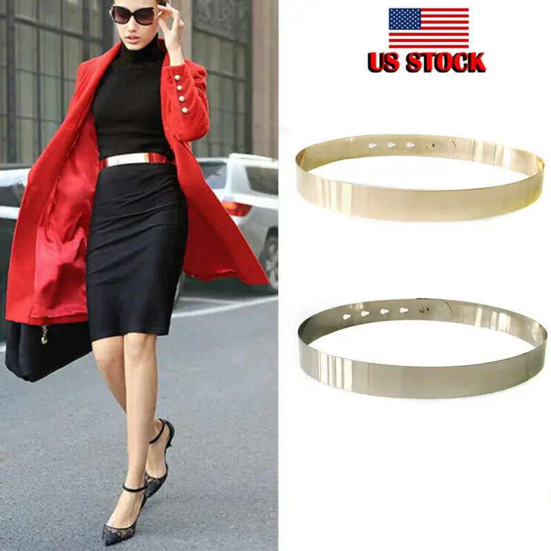 Женский Золотой ремень с высокой талией металлический зеркальный осеннее платье