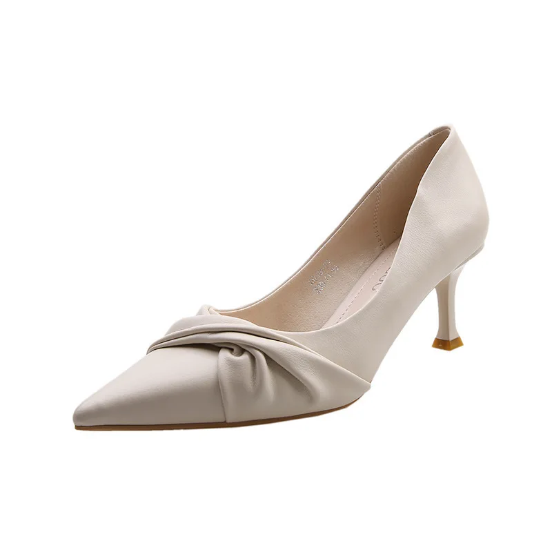 

High Heels Women Stiletto Heels Leather Shoes Women Black Office Shoe Pointed Heels Slip on New Fashion Wedding Shoes for Women