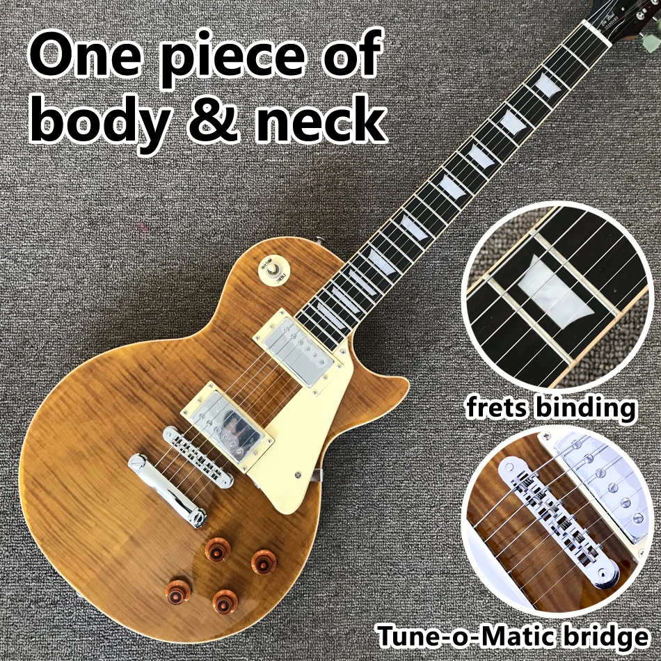 

2021 new style electric guitar, Flame maple top, Frets binding, Tune-o-Matic bridge, Rosewood fingerboard guitar, Free shipping