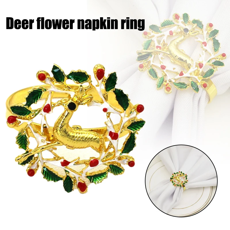 

New Hot Napkin Ring Hotel Tableware Christmas Deer Flower Harvest Festival Napkin Buckle Table Accessories