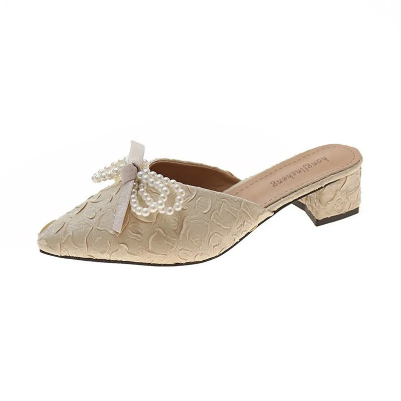 

Pointed Toe Low Shoes Med Slippers Casual Mules For Women 2021 Slides Butterfly-Knot Pantofle Luxury Summer New Butterfly-knot H