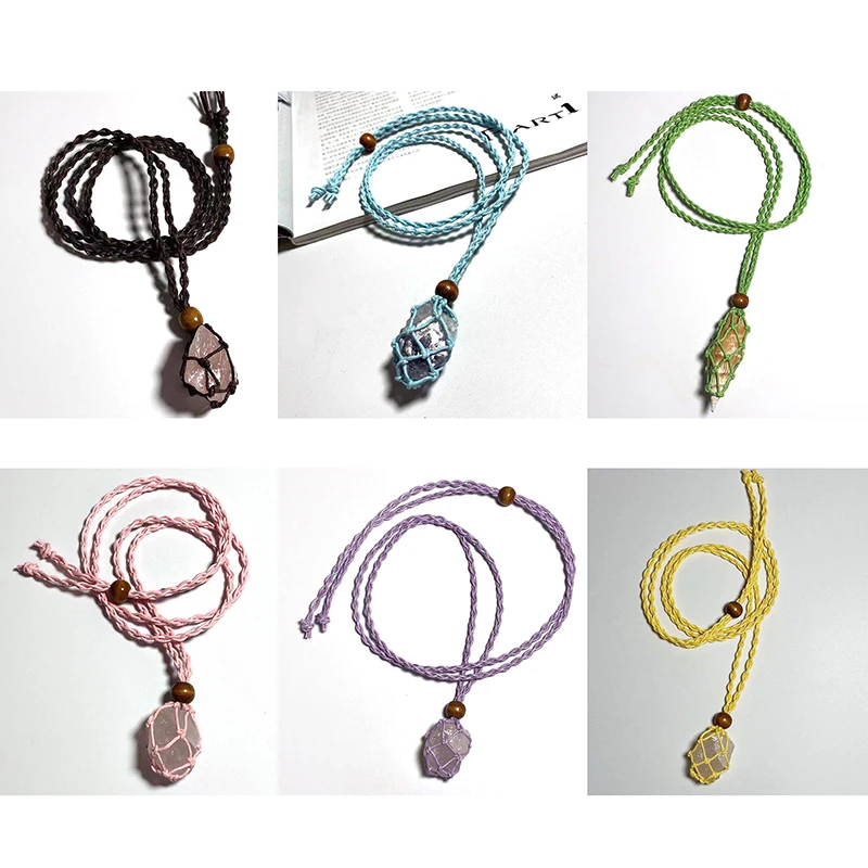 

1pc Necklace Cord Empty Stone Holder Natural Quartz Crystal Raw Stone Holder Chakra Point Healing Fish Netted