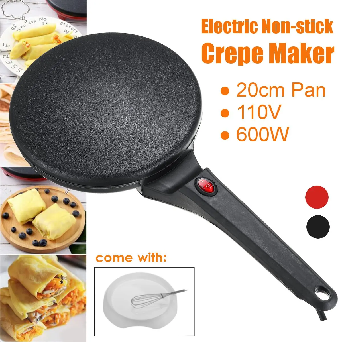 

Non Stick Electric Crepe Maker 110V Baking Pancake Pan Frying Griddle Cooking Tools Kitchen Accessories Appliance Machine 20cm