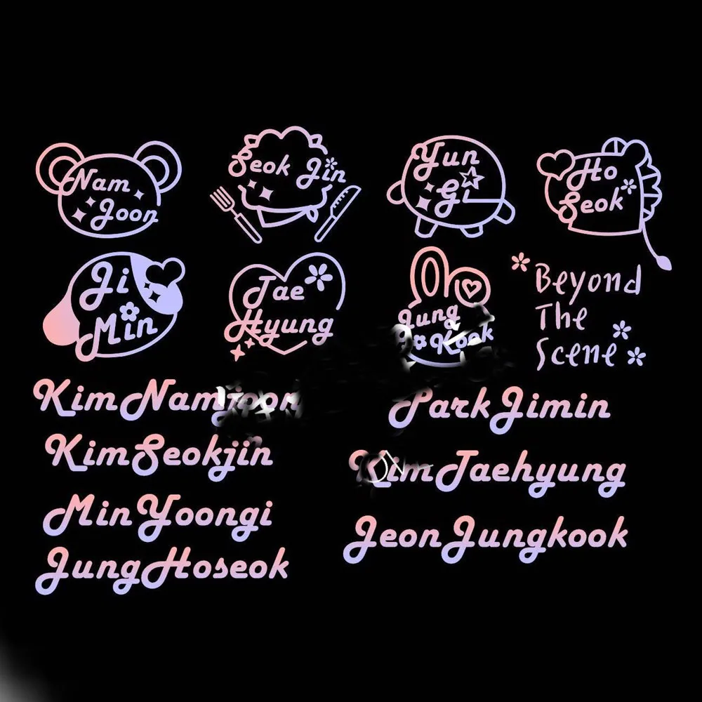 

Bangtan Boys Cartoon Hologram Sticker Fans Support Unique Laser Decals Letter Stickers Cosplay Lightstick Laptop Decal 1 Peek