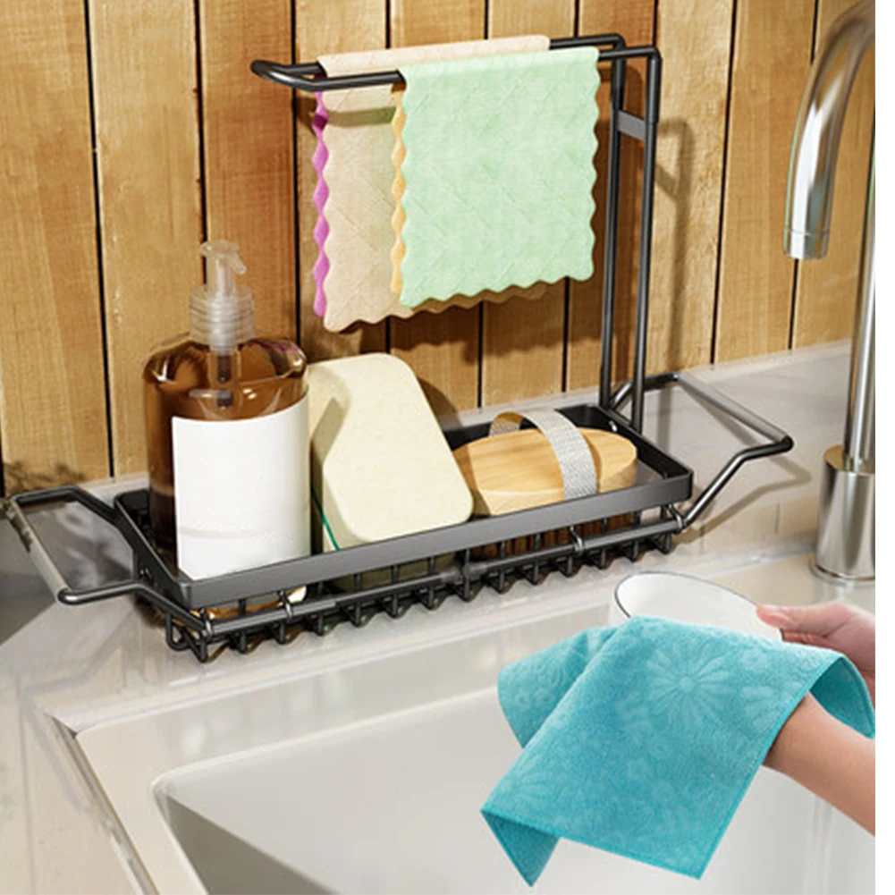 

Rag Towel Stainless Steel Adjustable Drain Holder Soap Sponge Basket Home Brush Telescopic Expandable Sink Storage Rack Drying