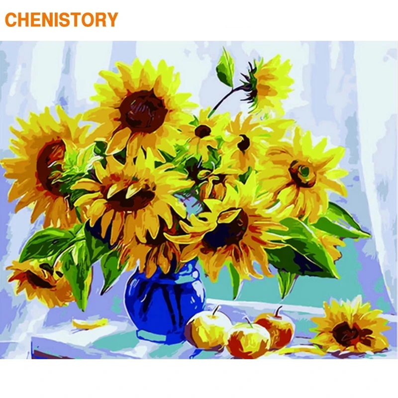 

CHENISTORY Frameless Picture Diy Painting By Numbers Sunflowers Flowers Wall Art Picture By Number Calligraphy & Painting