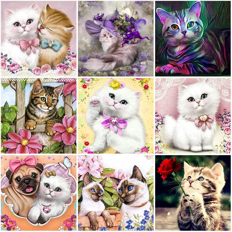 

DIY Cat 5D Diamond Painting Full Round Drill Resin Animal Diamond Embroidery Cross Stitch Mosaic Wall Art Home Decor