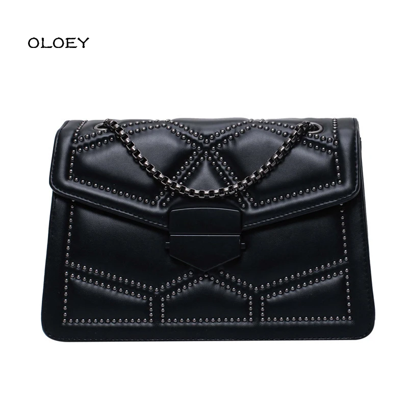 

Rivet Chain Brand Designer PU Leather Crossbody Bags for Women 2021 Simple Fashion Shoulder Bag Female Luxury Small Handbags