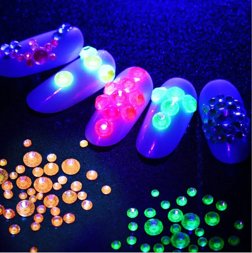 All Color 1540Pcs/Box Noctilucent Fluorescence Crystal Non Hot Fix Rhinestones FlatBack Neon Strass Garment Nail Art Decorations images - 6