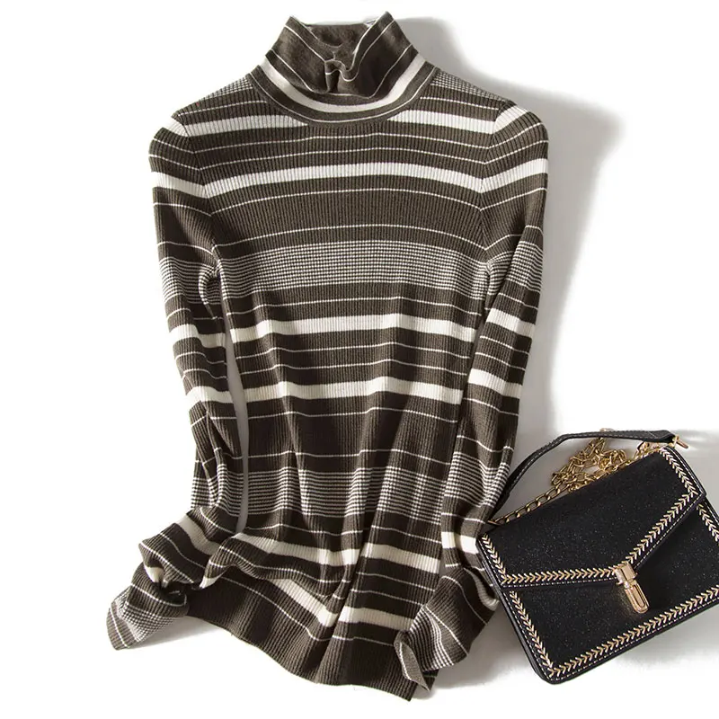 

Free Striped Wool Turtleneck Sweater Shipping Items Clothes Warm Sweaters for Women Fashion Knitted Top
