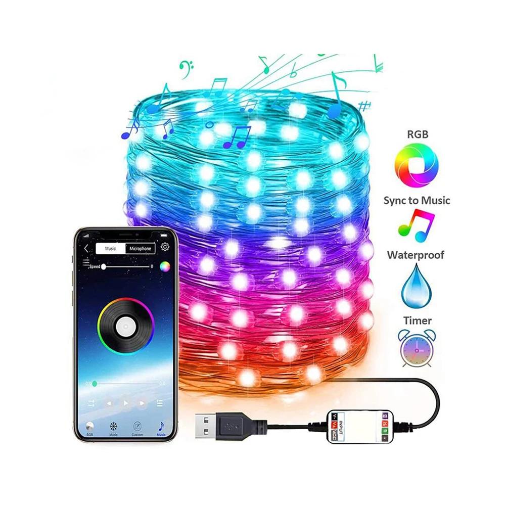 

Christmas Tree Decoration LED String Light Smart Bluetooth APP Control String Lights Lamp RGB Colorful Garland LED Fairy Lights