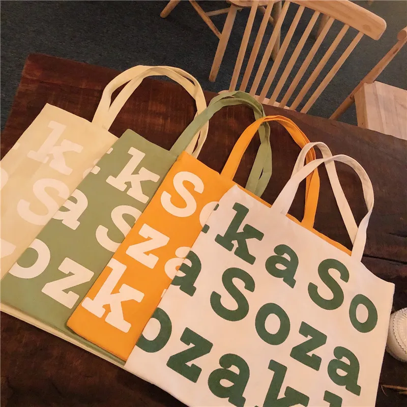 

Ladies Handbags Cloth Canvas Tote Bag Floral Letters Pattern Shopping Travel Women Eco Reusable Shoulder Shopper Bags