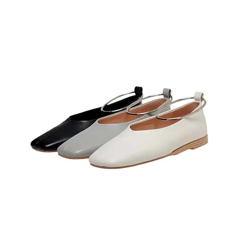 

COOLULU New Spring Comfortable Square Toe Women's Flats size 34-39 Split Cow Leather Solid Slip-On Metal Decoration Women Shoes