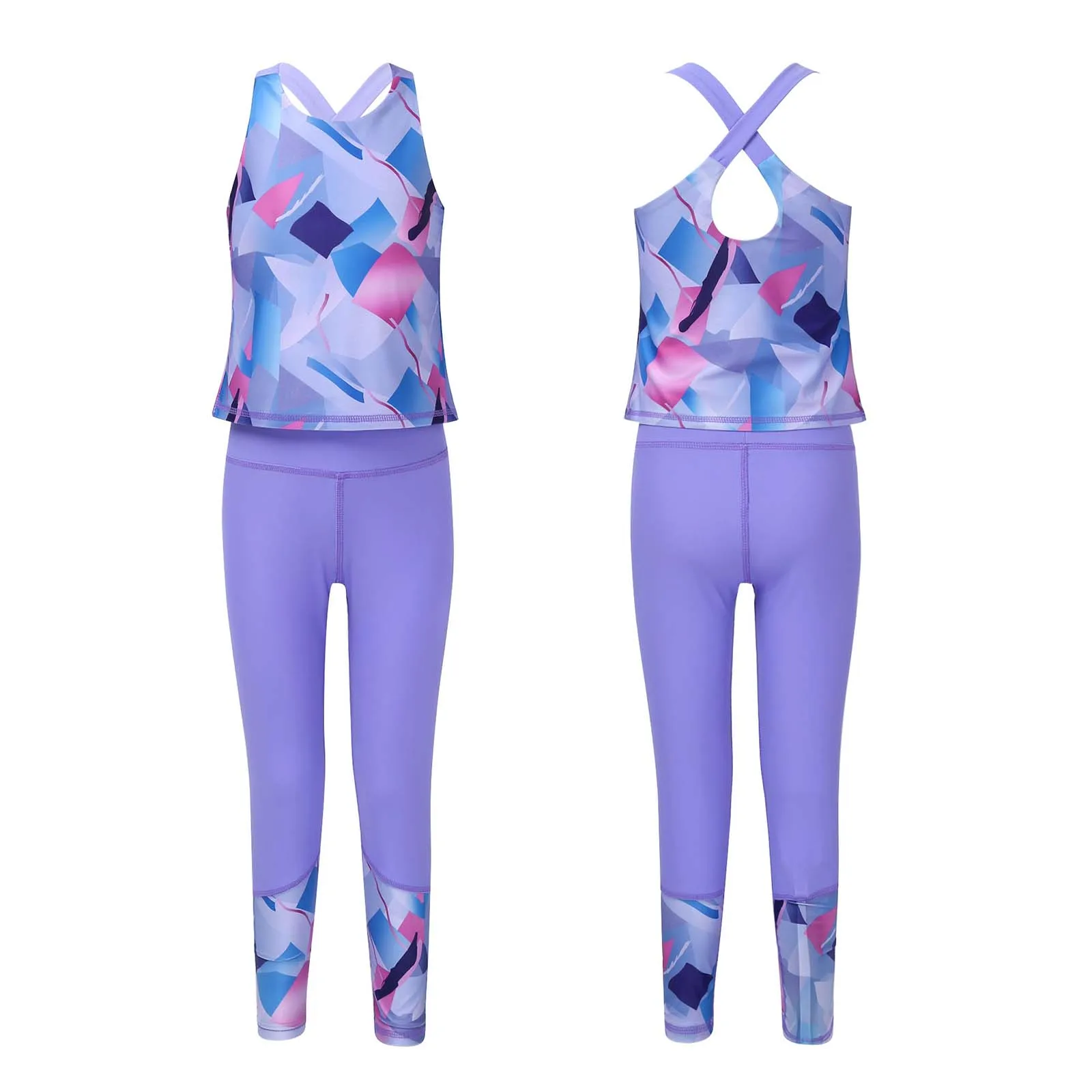 

Girls Dance Set Gymnastics Printed Outfit Tank Top with Pants Set for Children Sports Yoga Workout Fitness Summer Dancewear