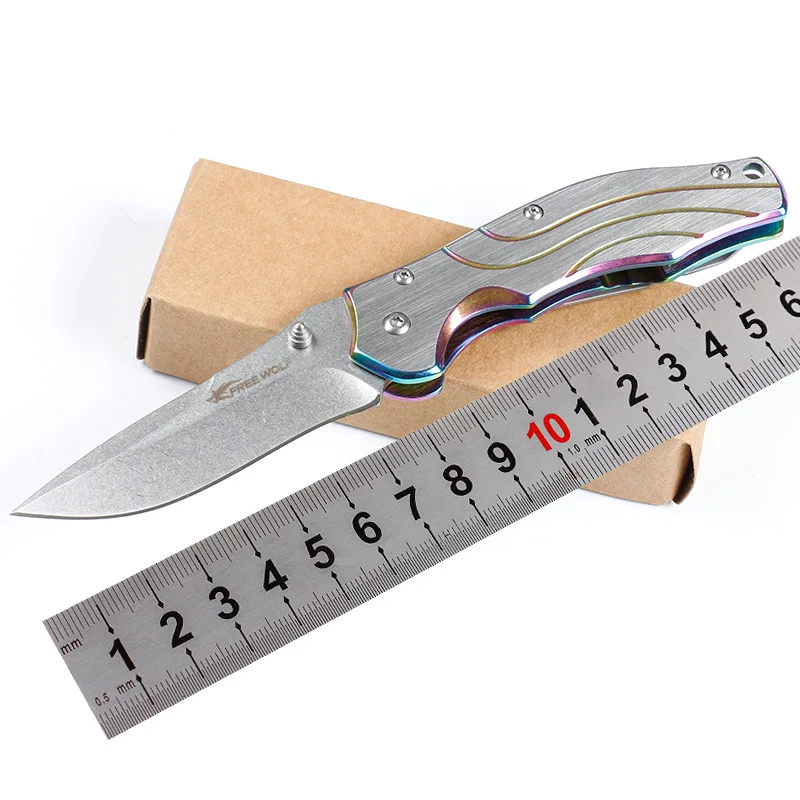 

Hysenss Camping Hunting Survival Tactical Folding Knife 9CR18MOV Steel All Steel Fine Wire Drawing + 7 Colour Titanium Handle