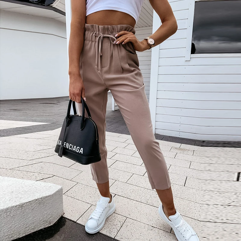 

High Waist Casual Women Pencil Pants Loose Plus Size High Street Ankle Length Femme Vintage Drawstring Elastic