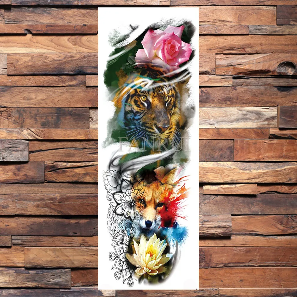 Золотистые индийские Временные татуировки на всю руку наклейки реалистичные