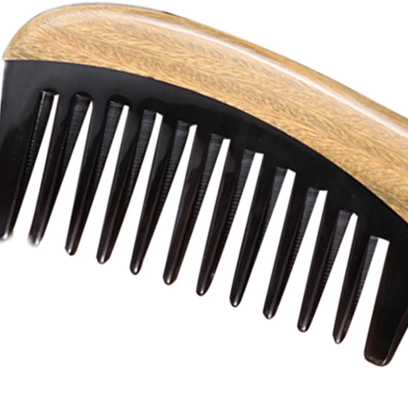 

Hair Comb No Static Detangling Natural Aroma Handmade Wooden Buffalo Horn Comb Wide Tooth Comb
