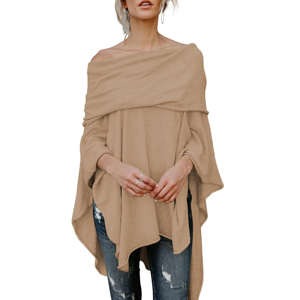 Весенне-осенний Асимметричный свитер женское пончо пуловер асимметричная