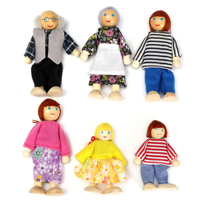 6PCS Dolls Миниатюрный деревянный кукольный домик мебель игрушки набор для детей ролевые игры 6 комнат набор/куклы игрушки Аксессуары для миниатюрного кукольного домика - Цвет: 6PCS Dolls