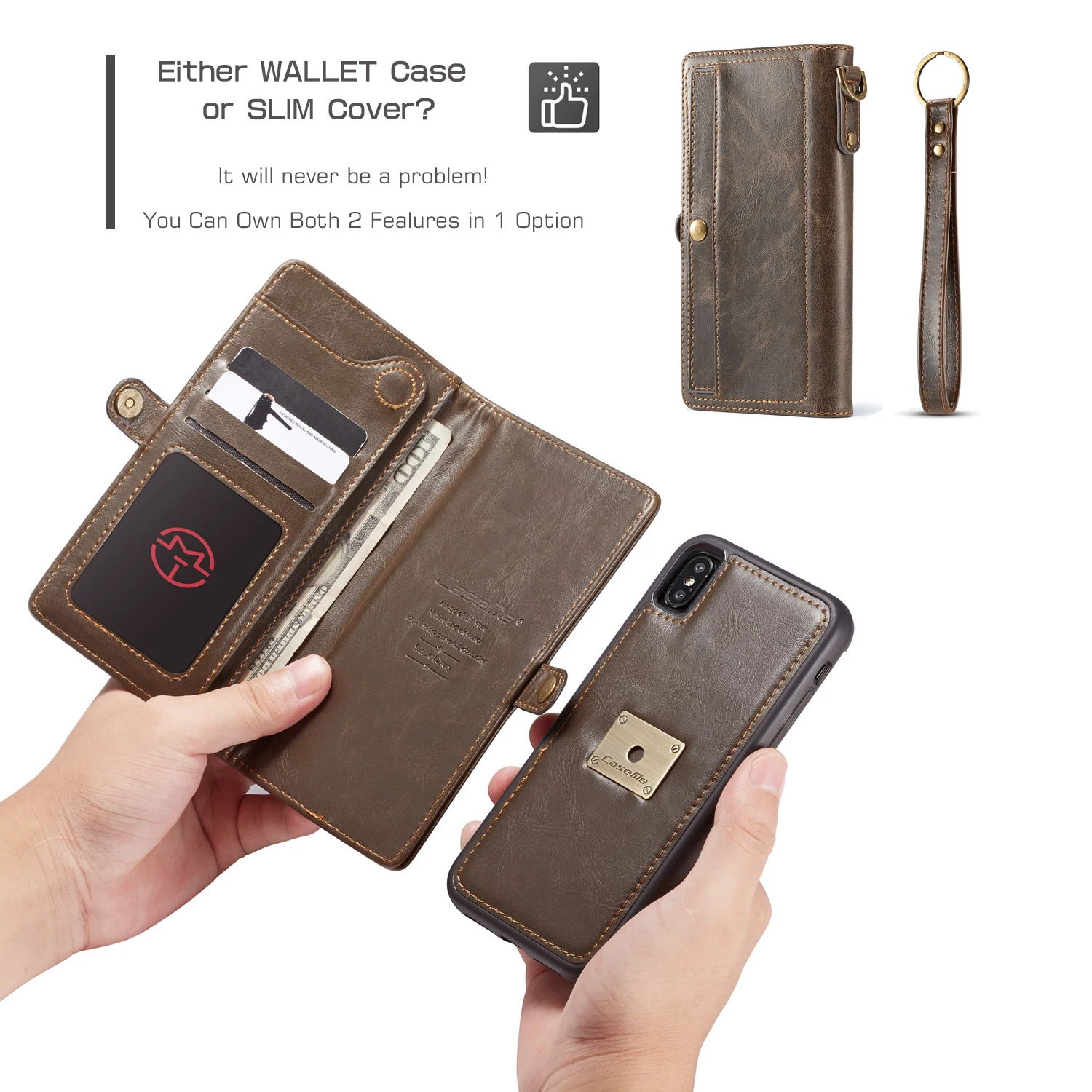 CaseMe для iPhone X XR XS MAX роскошный кожаный Многофункциональный Магнитный Флип кошелек