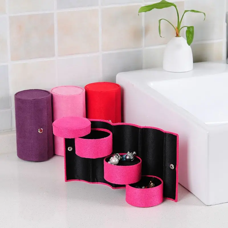 

Velvet Jewelry Box Travel 3-Layer Roll-up Snap Storage Earring Bracelet Display
