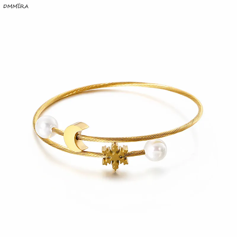 Женский браслет из нержавеющей стали под розовое золото с искусственным