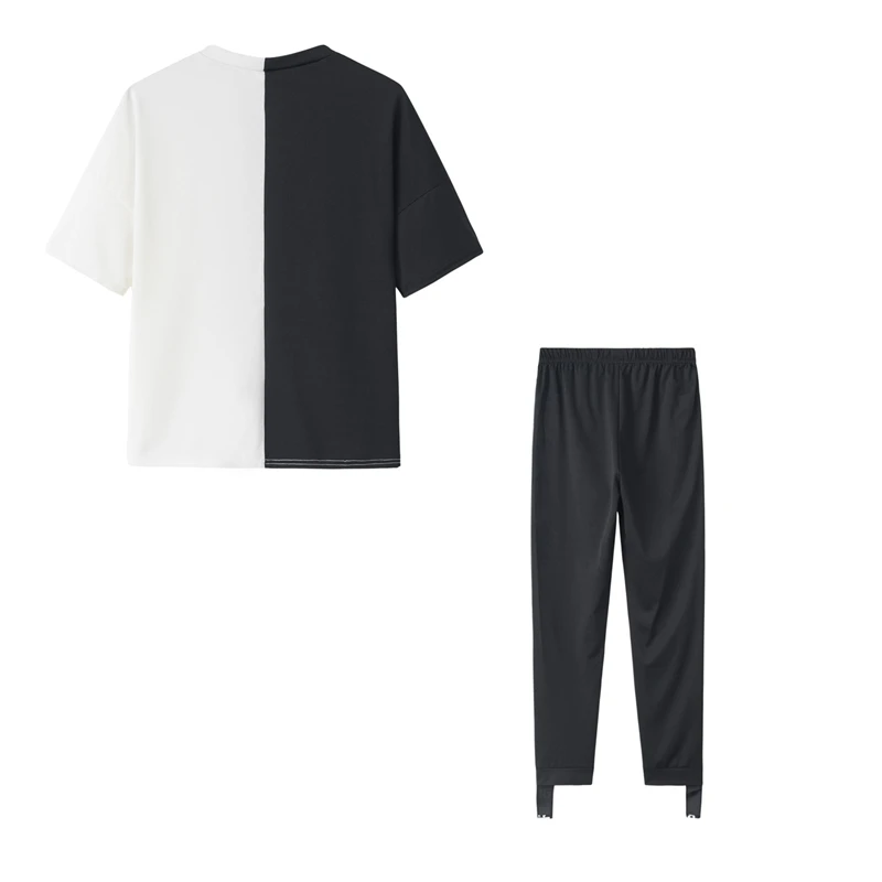 

Letter Print Off Shoulder Tracksuit Women's Set Two Piece Sets Short Sleeve Colorblock Top and Pants Suit Summer Long Pants Sets