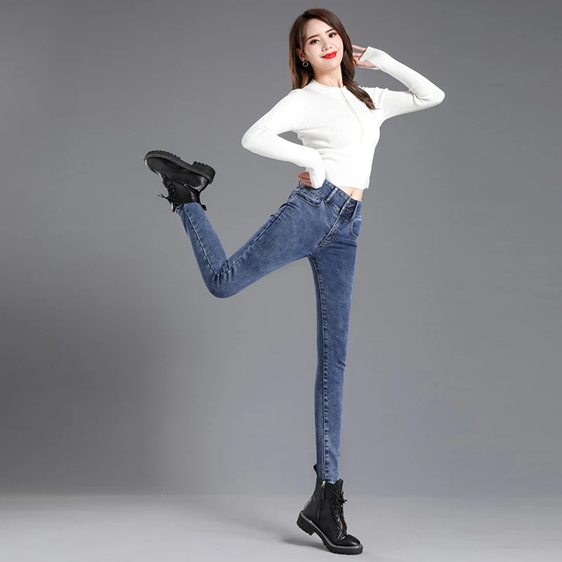 

TongSiHai Jeans for Women Ladies Spring Autumn Fashion High Waist Skinny Denim Pencil Pants Girls Students Slim Fit Stretch Jean