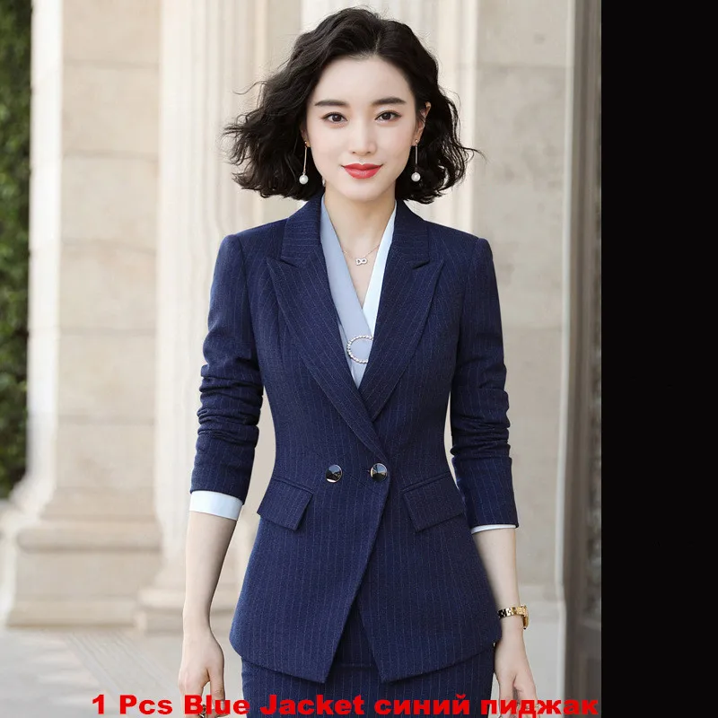 blue jacket Полосатая юбка костюм профессиональный костюм офисный костюм для дам Униформа куртка с длинными рукавами юбка брюки формальная рабочая одежда 966 - Цвет: blue jacket