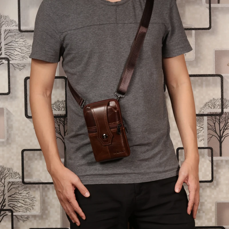 Поясной кошелек из натуральной кожи для мужчин миниатюрный клатч на ремне карт и