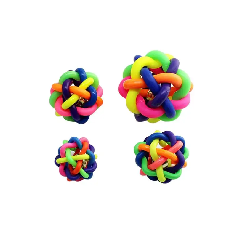 multi color 5 см, 6,5 см, 8 см, Плетеный шар, жевательные игрушки для чистки зубов, шар с колокольчиком для домашних животных, собак, кошек, плетеный резиновый(многоцветный - Цвет: multi color
